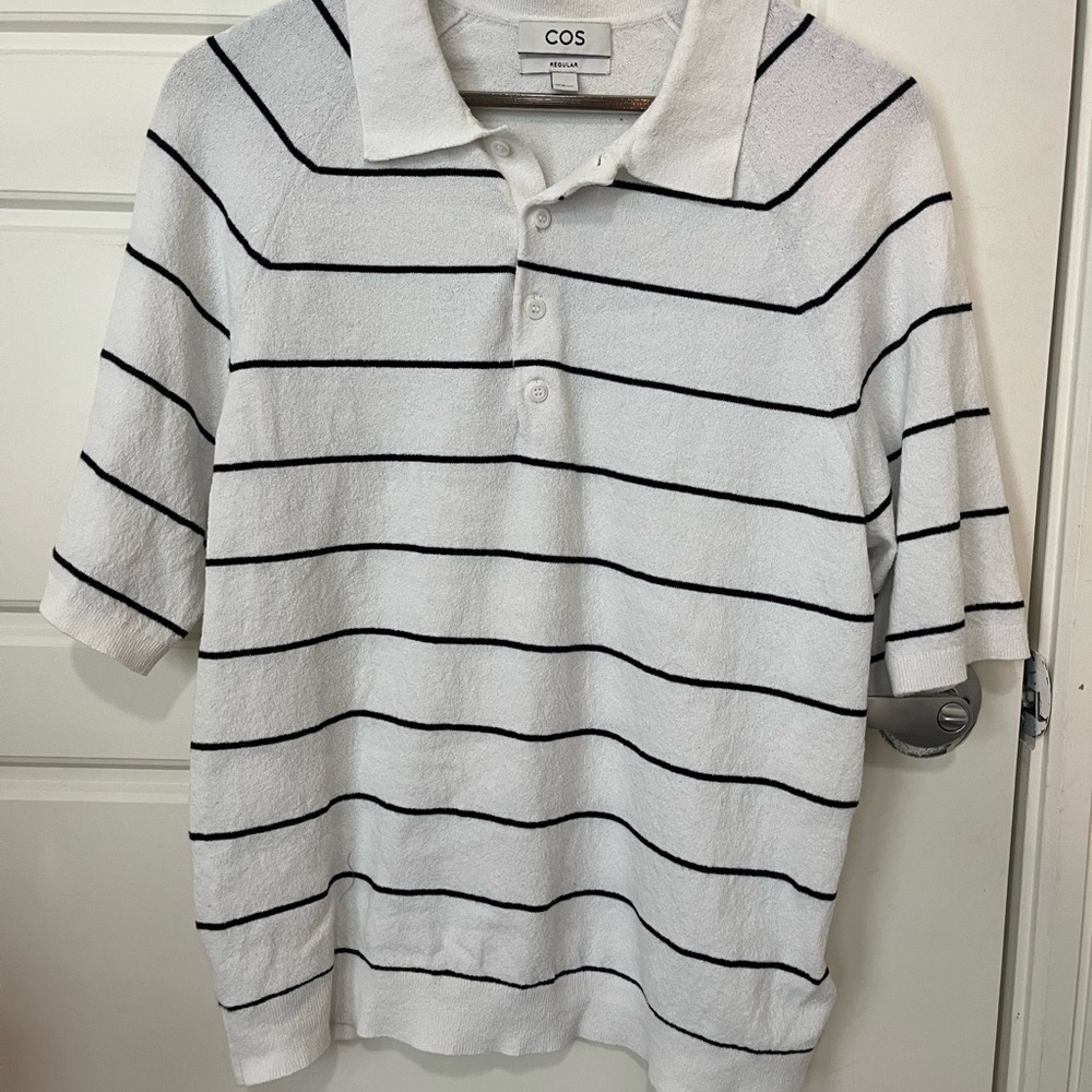 COS Striped Polo Shirt in White and Black